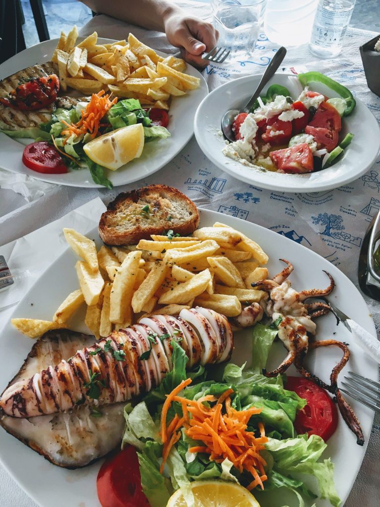 Athens market food stalls for Greek cooking ingredients