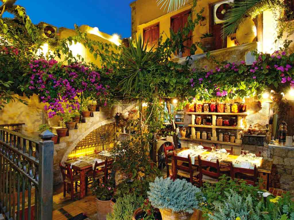 Avli restaurant courtyard in Rethymno, Crete