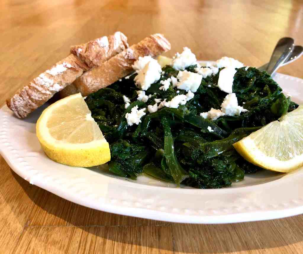 Horta, boiled wild greens dressed with olive oil and lemon