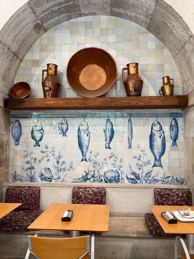 Lisbon restaurant dining room with local dishes