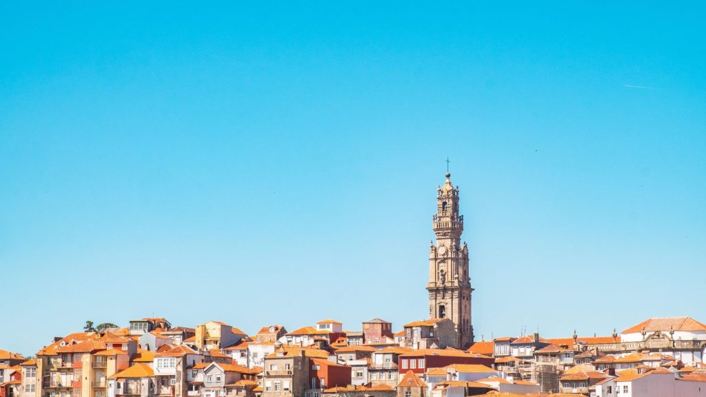 The Clérigos Tower rising above Porto's rooftops