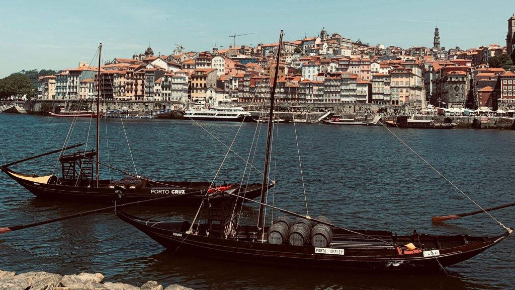 Rabelo boats loaded with port barrels on the Douro