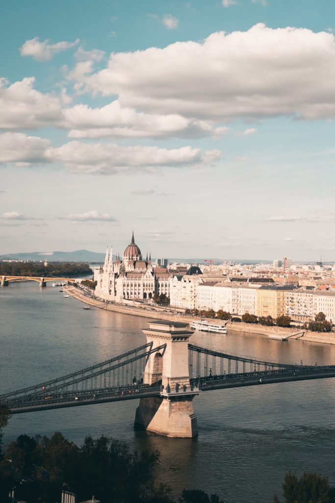The Chain Bridge and Parliament along the Danube under cloud