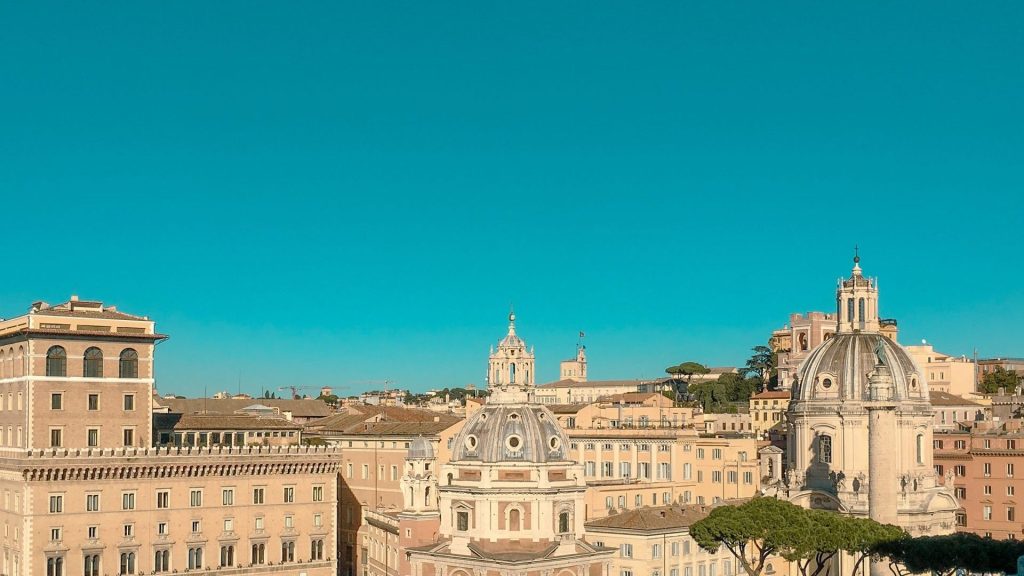 Rome rooftops and domes around the central neighborhoods of these luxury hotels in Rome