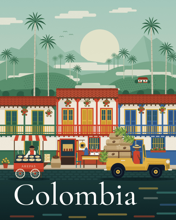 Illustrated Colombia travel poster