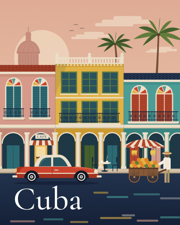 Illustrated Cuba travel poster