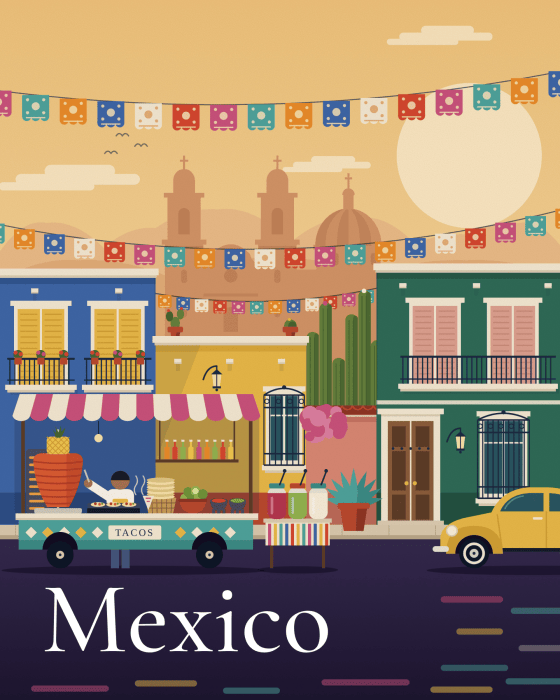 Illustrated Mexico travel poster