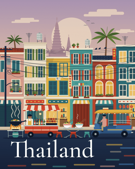 Illustrated Thailand travel poster