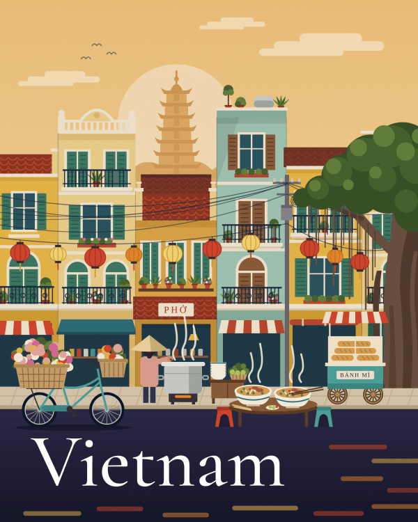 Illustrated Vietnam travel poster