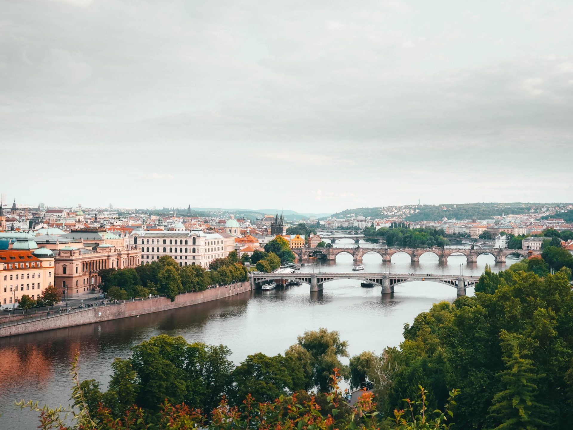 The river at the edge of the old town, bridges crossing it