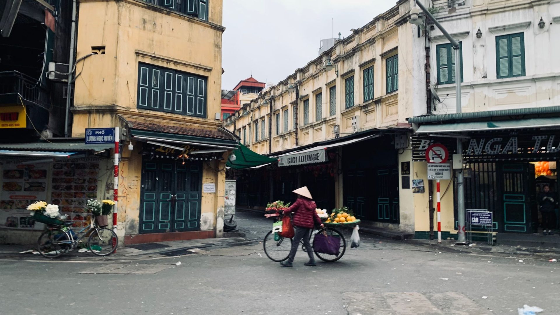 A lane of old shophouses in the morning