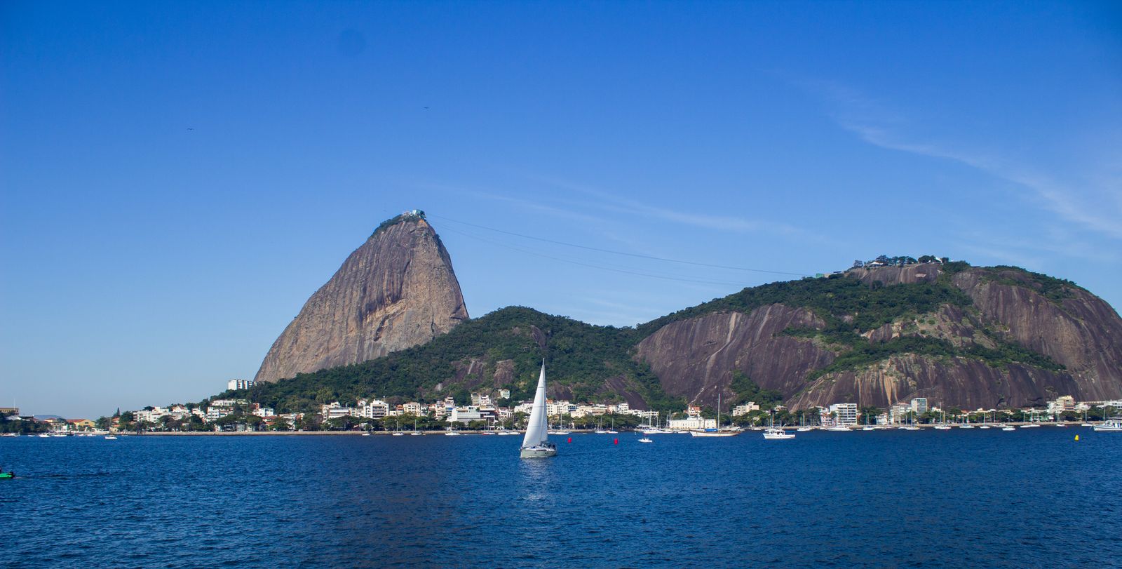 Sugarloaf Mountain with sailboats on a sunny day in Rio de Janeiro, Brazil