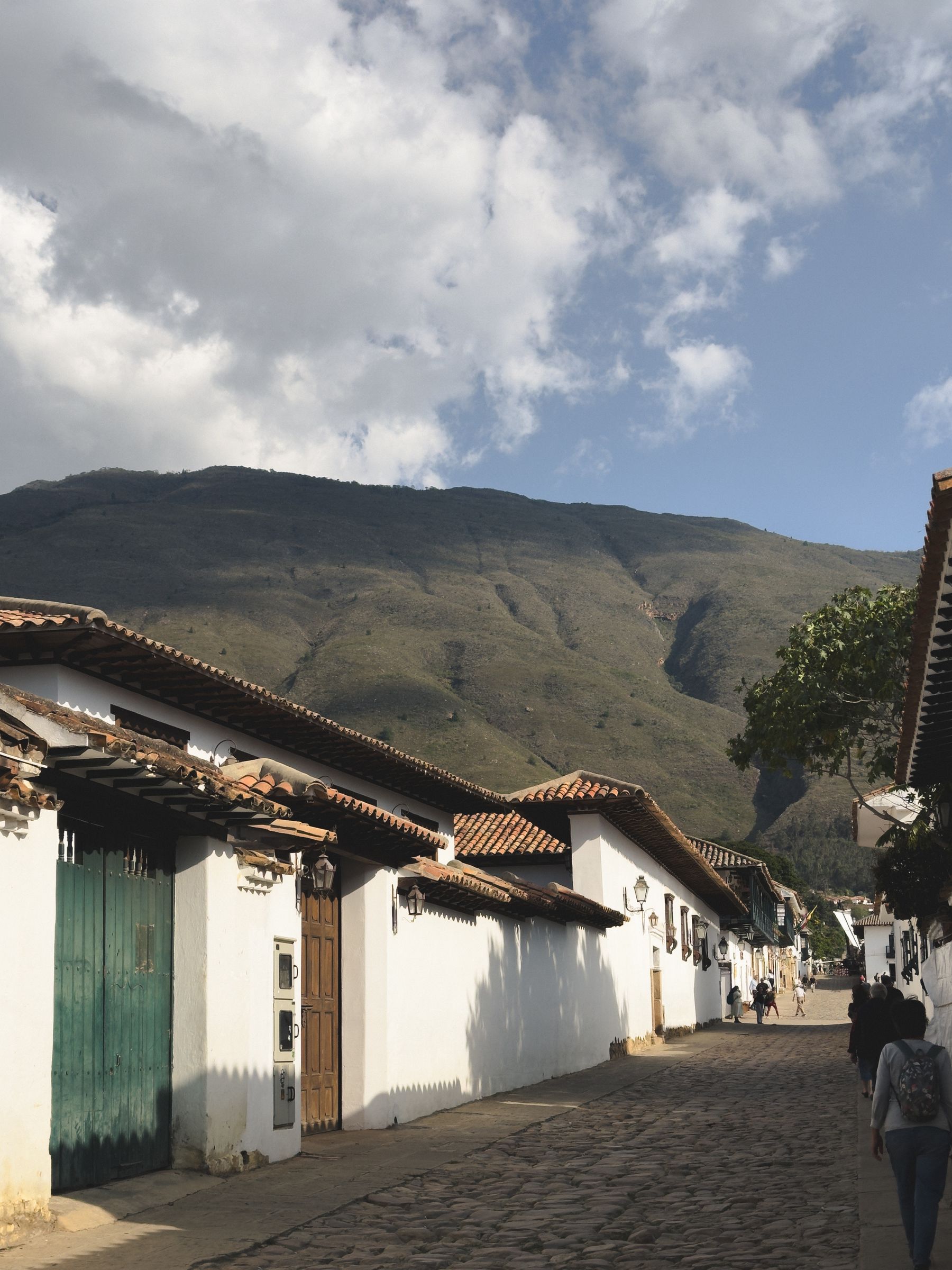 A whitewashed colonial street in Villa de Leyva, Colombia