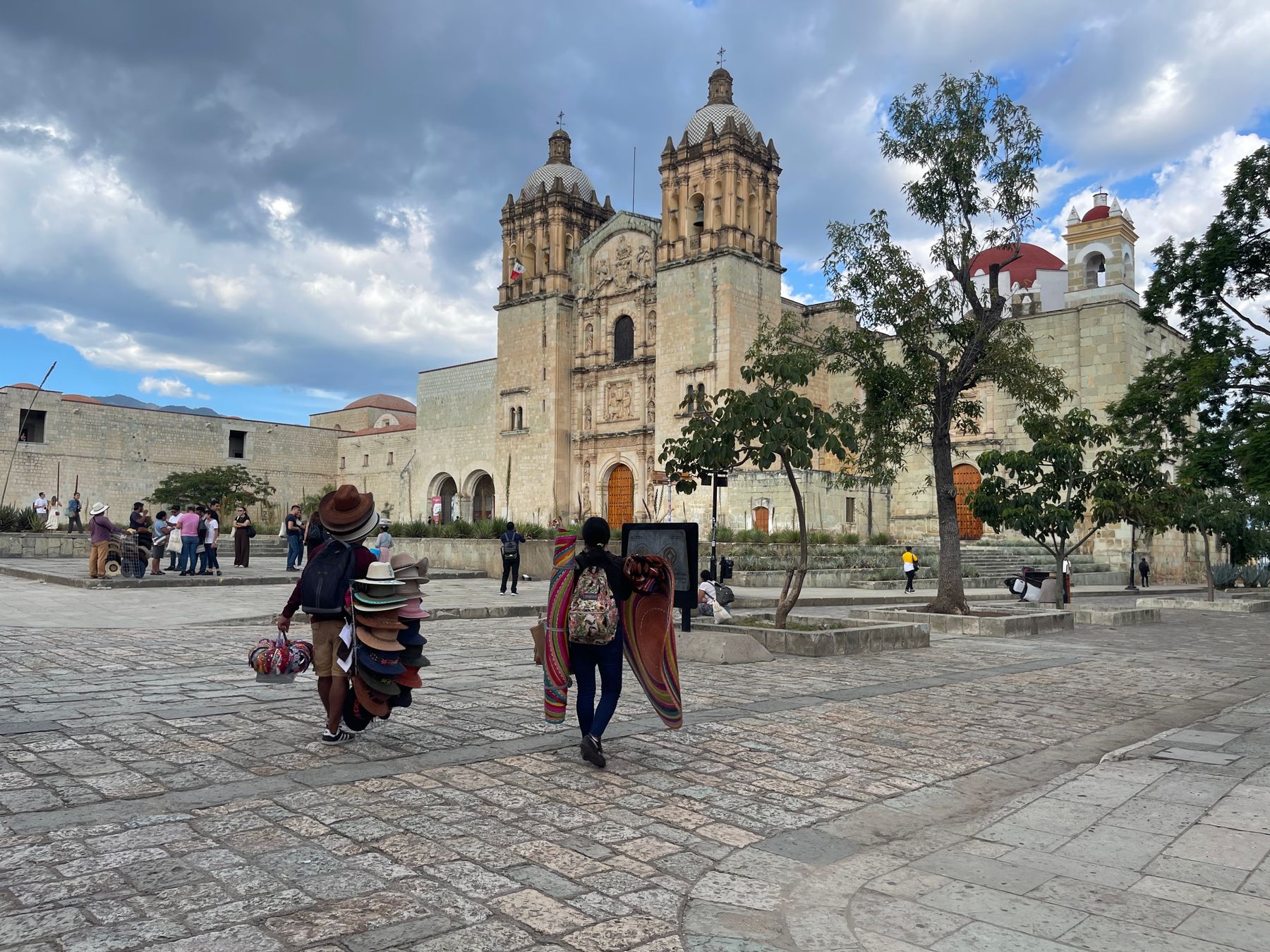 Oaxaca food guide: people and vendors outside the Church of Santo Domingo