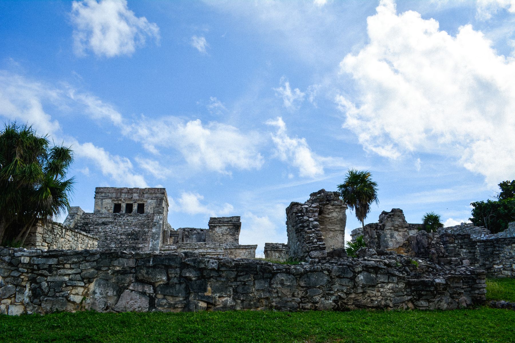 The ancient Mayan ruins of Tulum on the clifftop above the Caribbean