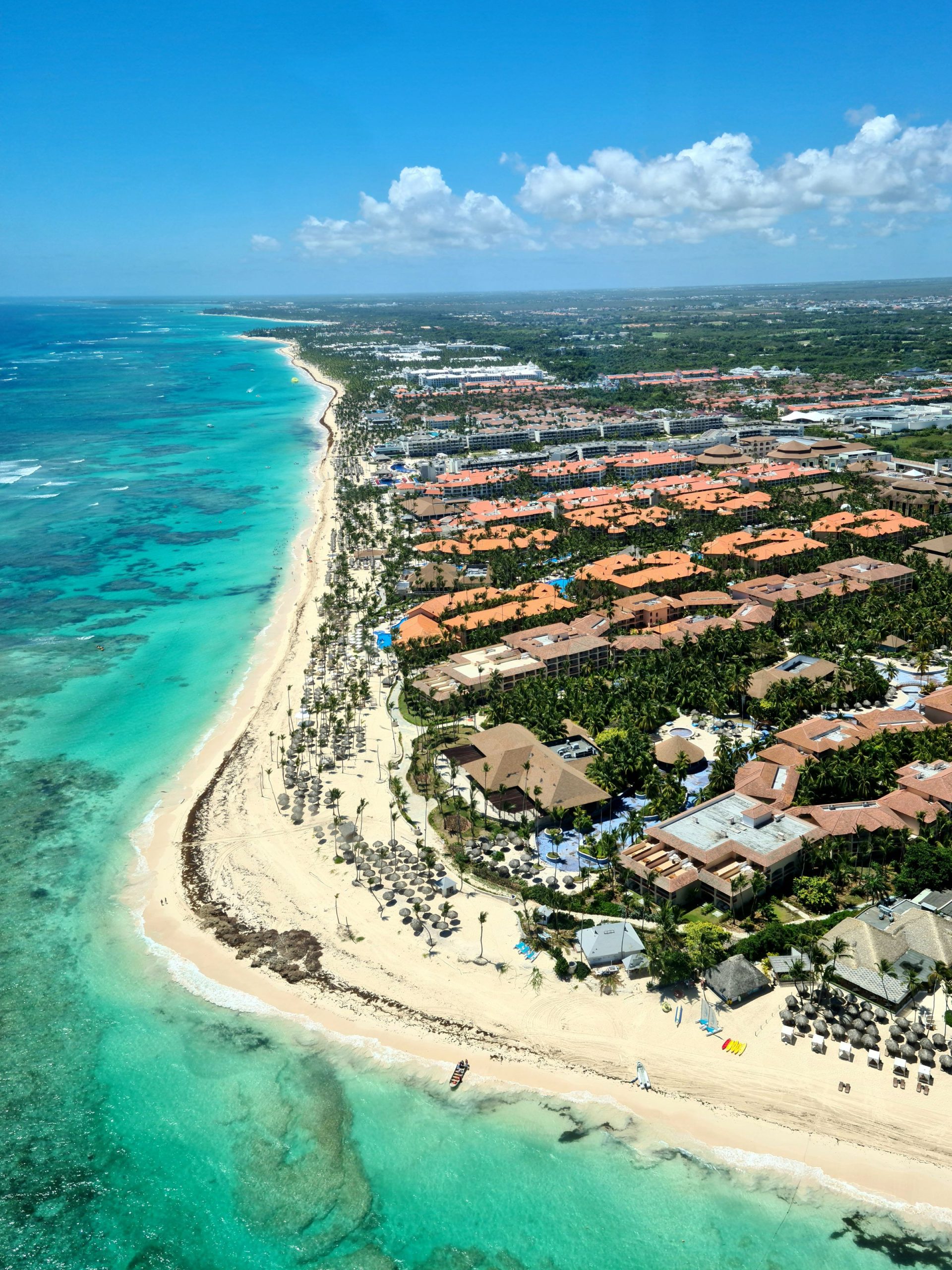 Aerial view of Punta Cana's turquoise coast and resort shoreline