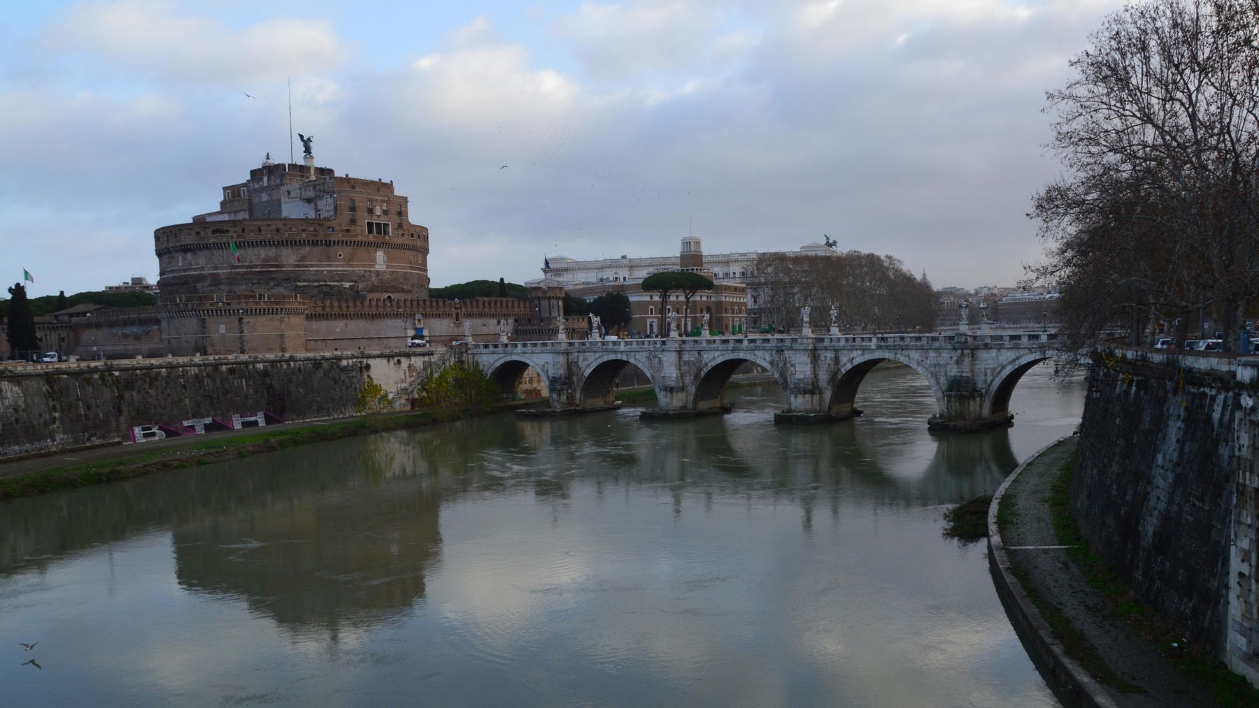 The Tiber with Castel Sant Angelo and its bridge on the far bank