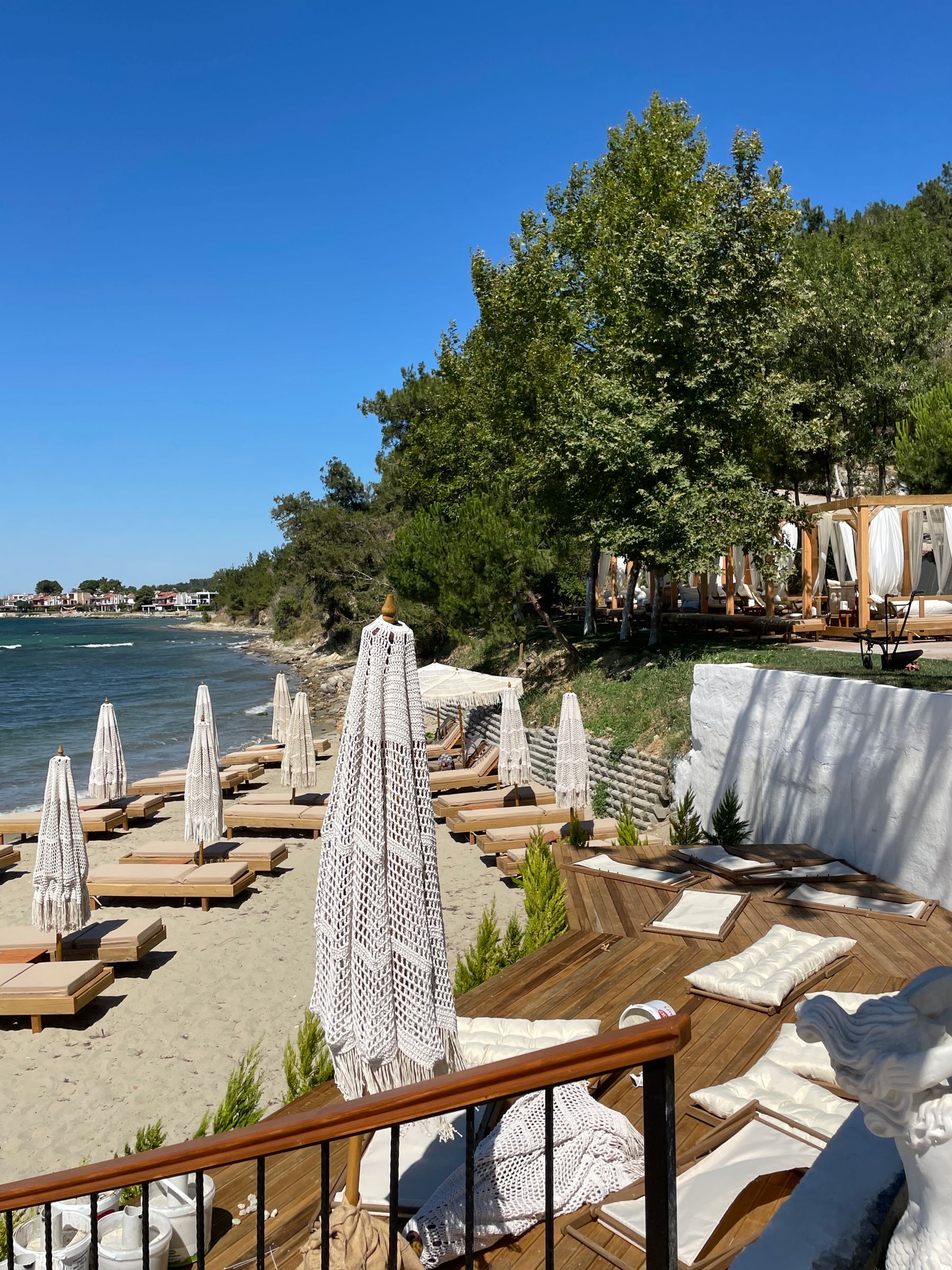 Loungers and umbrellas at a beach club